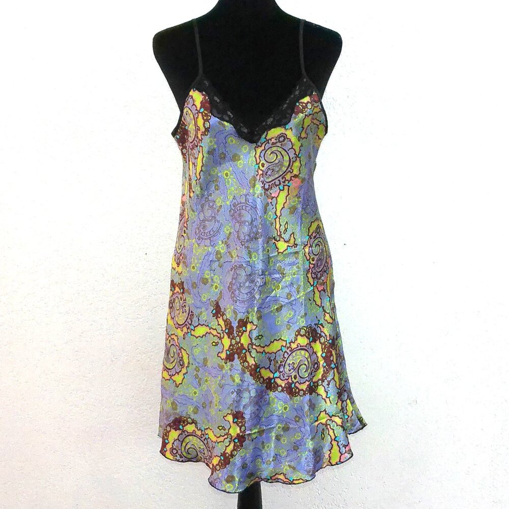 Do Not Disturb,  Purple floral paisley slip dress, with lace details